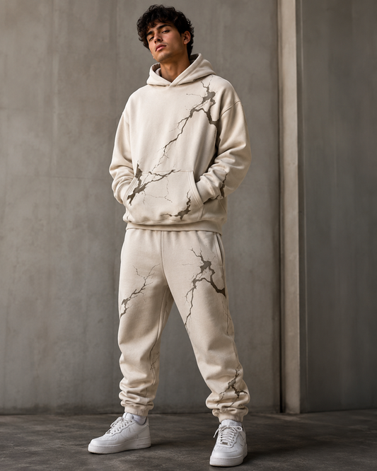 Beige Heren Tracksuit – Hoodie & Jogger Set